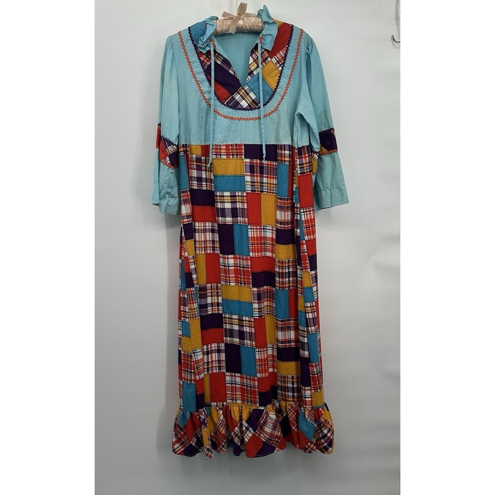 Vintage Periphery unbranded Patchwork Peasant Maxi Dress see all pics flaw